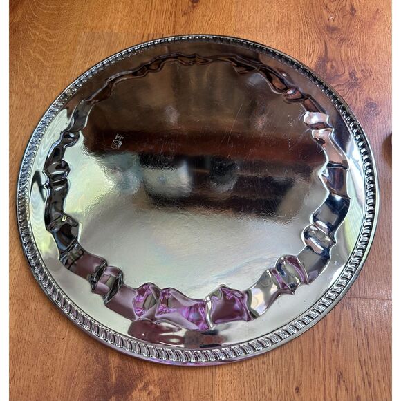 Vintage 1974 Irvinware 15" Round Hostess Tray in Box, Made in USA - Picture 6 of 11